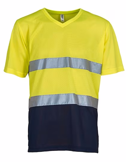 YOKO T-Shirt Col V Hi-Vis avec Tissu Mesh, Hi-Vis Yellow/Navy S, YK910
