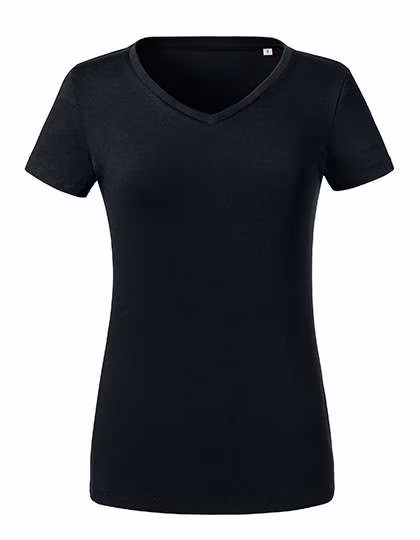 Russel Pure Organic T-Shirt V-Ausschnitt Bio-Baumwolle für Damen, Black XS, Z103F