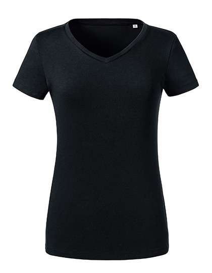 Russel Pure Organic T-Shirt scollo a V in Cotone Biologico da Donna, Black XS, Z103F