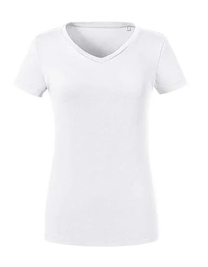 Russel Pure Organic T-Shirt V-Ausschnitt Bio-Baumwolle für Damen, White M, Z103F