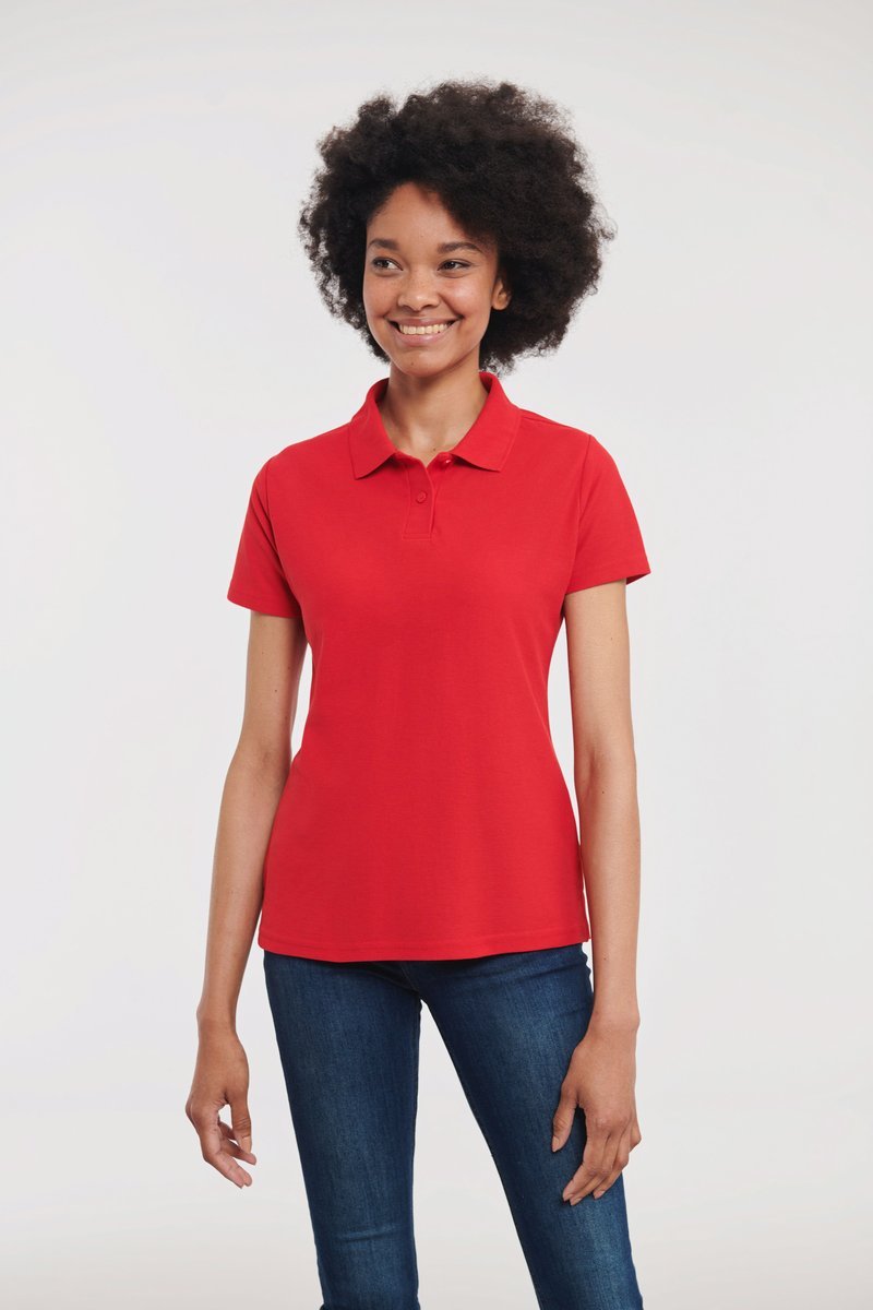 Russel Polycotton Polo mit Seitenschlitzen für Damen, Black XS, Z539F