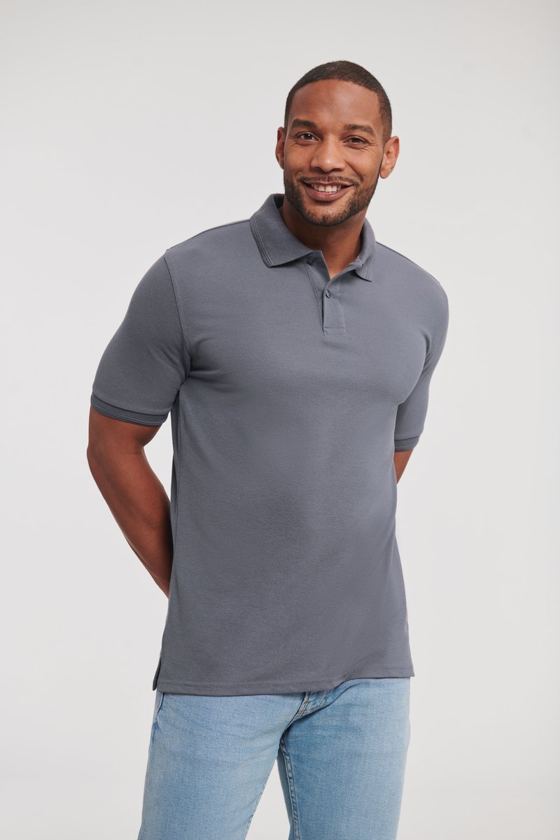 Russel Poloshirt aus Baumwolle mit Strukturstreifen, Black XS, Z599
