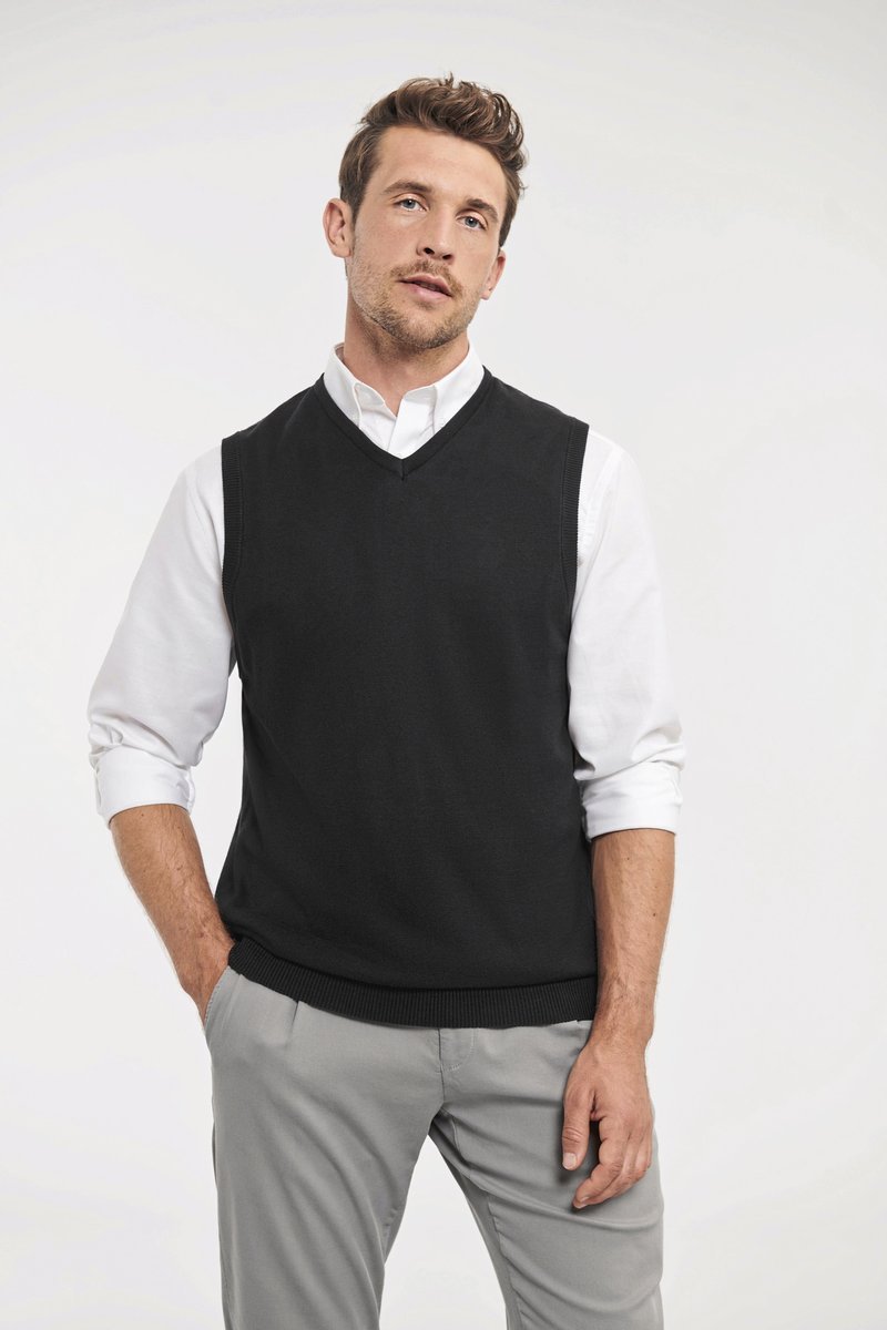 Russell Collection Ärmelloser V-Ausschnitt Pullunder Cotton Blend™, Black XXS, Z716