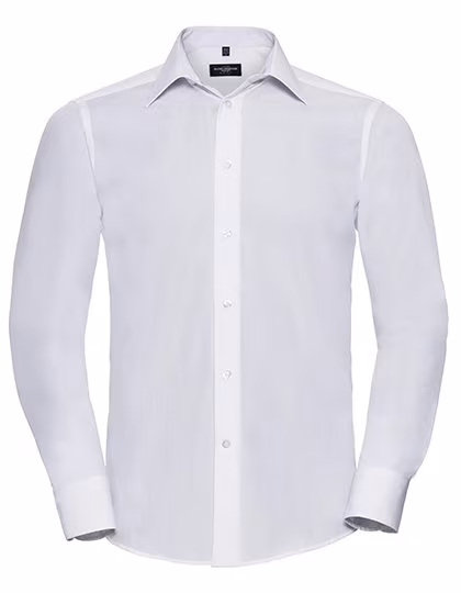 Russell Collection Fitted Poplin Shirt with Collar, White S (37/38), Z924