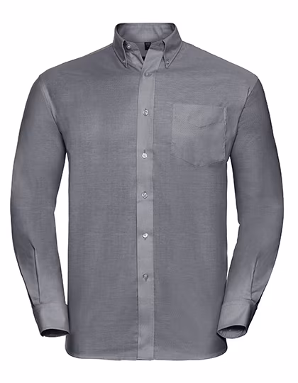 Russell Collection Classic Oxford Shirt with Chest Pocket, Silver M (39/40), Z932