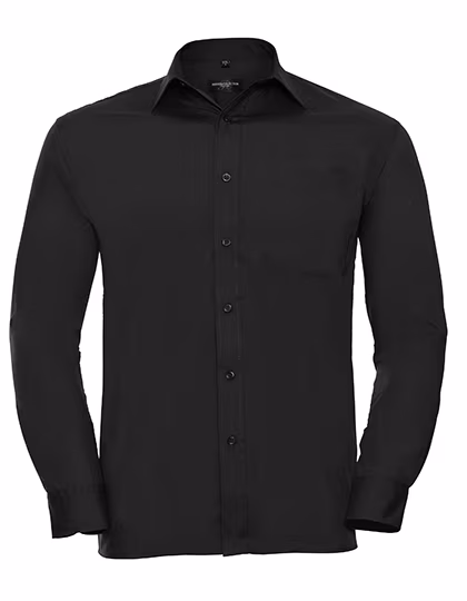Russell Collection Camicia a maniche lunghe Polycotton con taschino, Black 3XL (47/48), Z934