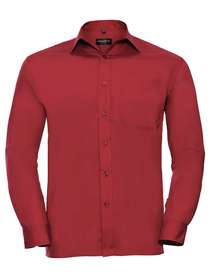 Russell Collection Long-Sleeve Shirt Polycotton with Chest Pocket, Classic Red XL (43/44), Z934