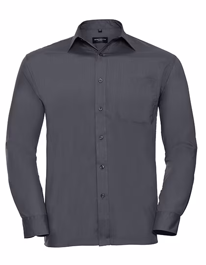 Russell Collection Camicia a maniche lunghe Polycotton con taschino, Convoy Grey M (39/40), Z934