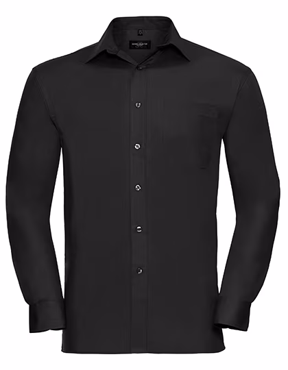 Russell Collection Long-Sleeve Shirt made of Combed Cotton with Chest Pocket, Black 3XL (47/48), Z936