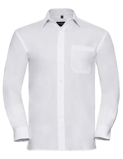 Russell Collection Langarmhemd aus gekämmter Baumwolle mit Brusttasche, White XL (43/44), Z936