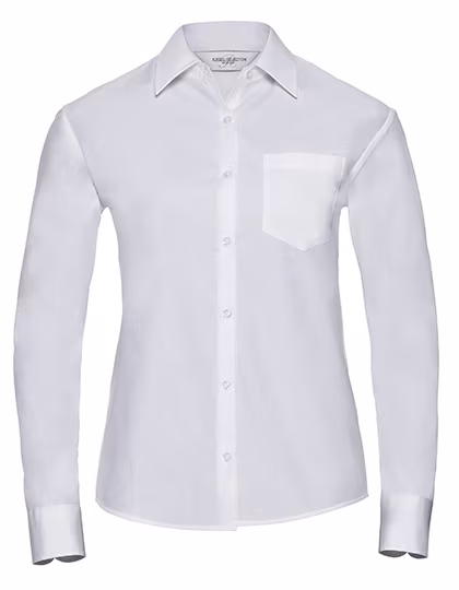 Russell Collection Langarm-Bluse aus gekämmter Baumwolle, White XL, Z936F