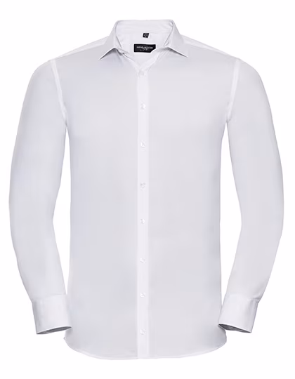 Russell Collection Camicia a maniche lunghe con taglio aderente, White L (41/42), Z960