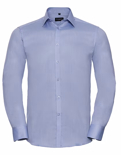 Russell Collection Camicia Herringbone sagomata con gemelli, Light Blue S (37/38), Z962