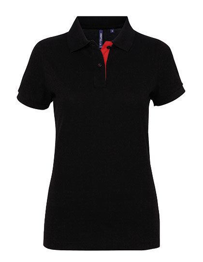 Women's Classic Fit Contrast Polo – Black/Red