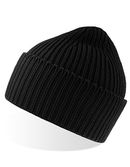 Atlantis Beanie Oak en grosse maille avec revers – Black