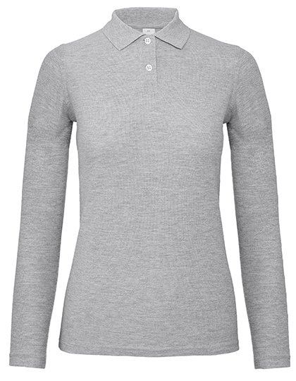 B&C Polo manica lunga in Cotone da Donna – Heather Grey