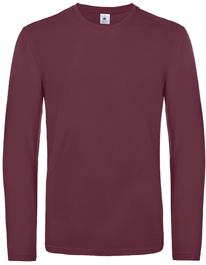 B&C Men's Long-Sleeve T-Shirt #E190 Cotton – Burgundy