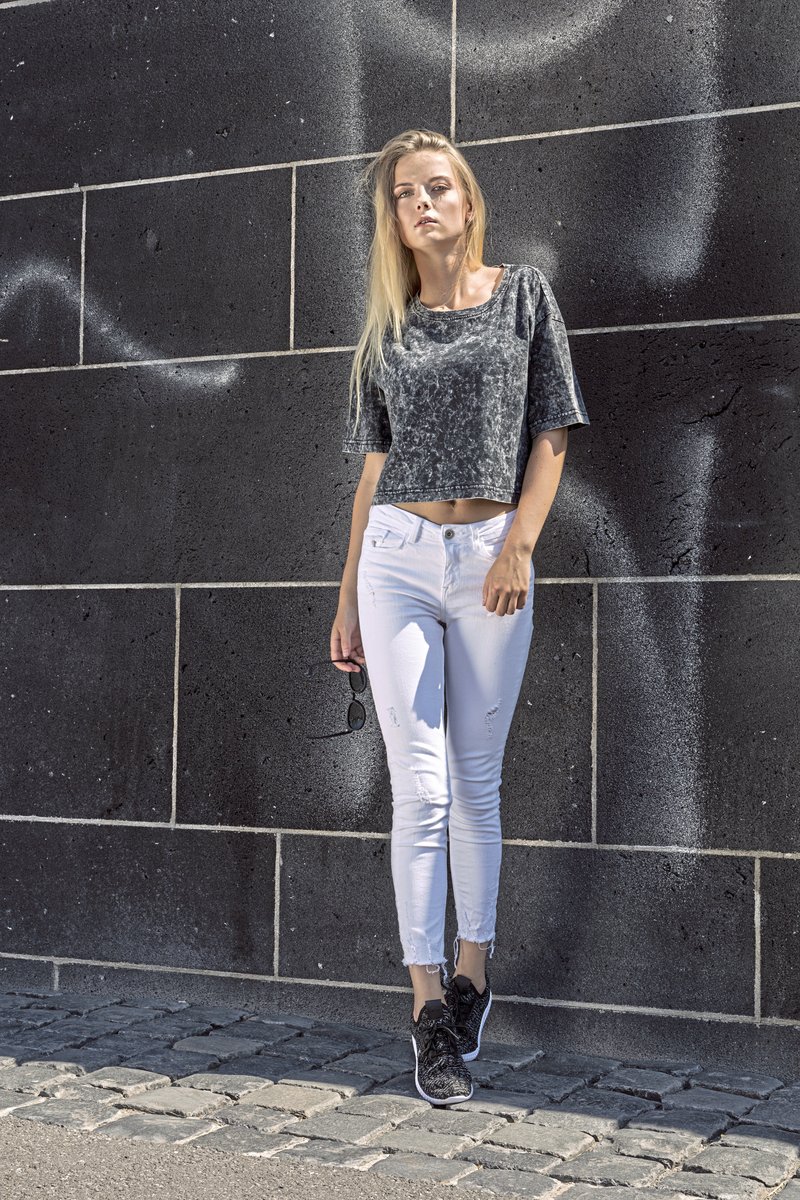 Verwaschenes Damen Crop T-Shirt Baumwolle