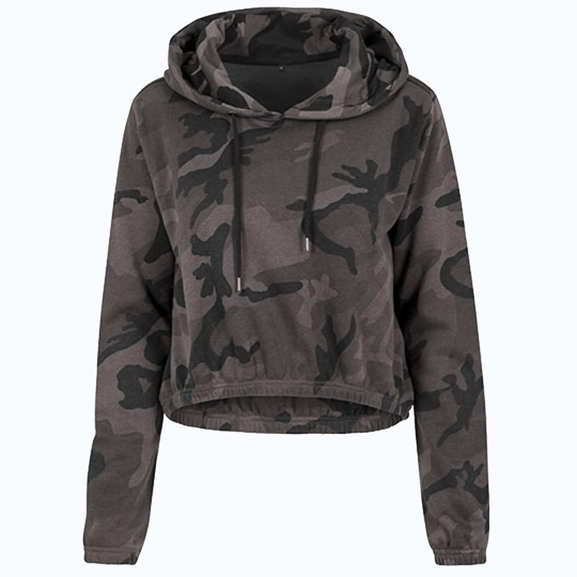 Camo Crop Hoodie mit Kordelzug