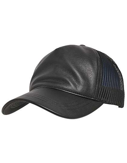 FLEXFIT Leder Trucker Cap mit Mesh-Rückseite