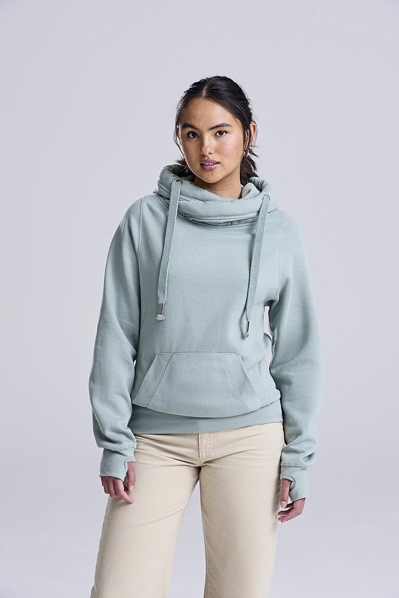 Just Hoods Cross Neck Hoodie mit Daumenlöchern