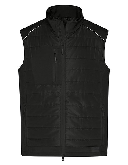 James&Nicholson Hybrid Gilet with Stand-Up Collar for Men – Black/Black