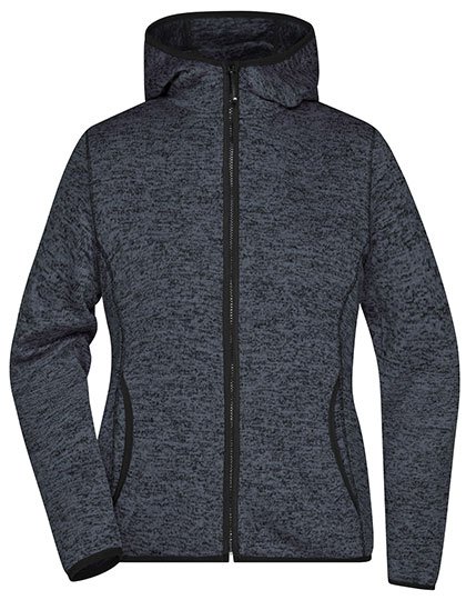 James&Nicholson Giacca con Cappuccio a Maglia in Pile con Cuciture Divisorie da Donna – Dark Melange/Black