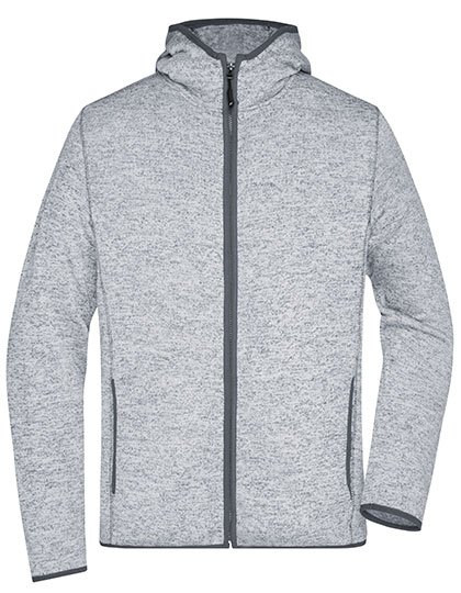 James&Nicholson Veste polaire tricotée à capuche chinée pour homme – Light Melange/Carbon