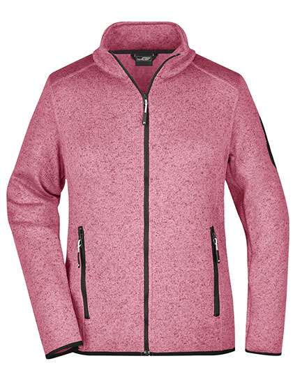James&Nicholson Veste polaire tricotée avec col montant pour femme – Pink Melange/Off White