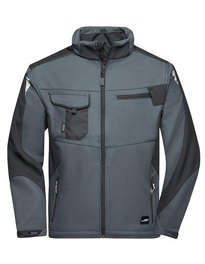 James&Nicholson Workwear Giacca Softshell -STRONG- CORDURA – Carbon/Black