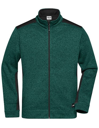 James&Nicholson Knitted Workwear Fleecejacke "STRONG – Dark Green Melange/Black