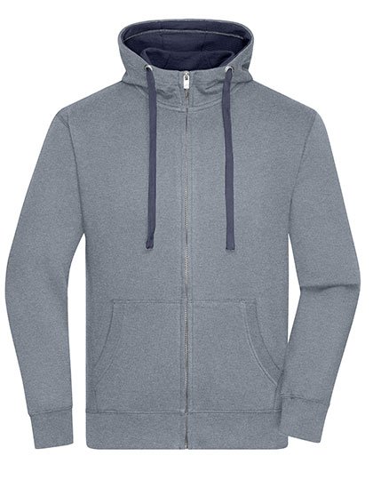 James&Nicholson Men's Lifestyle Zip-Hoody Black/Grey Heather S (JN963) – Grey Melange/Navy