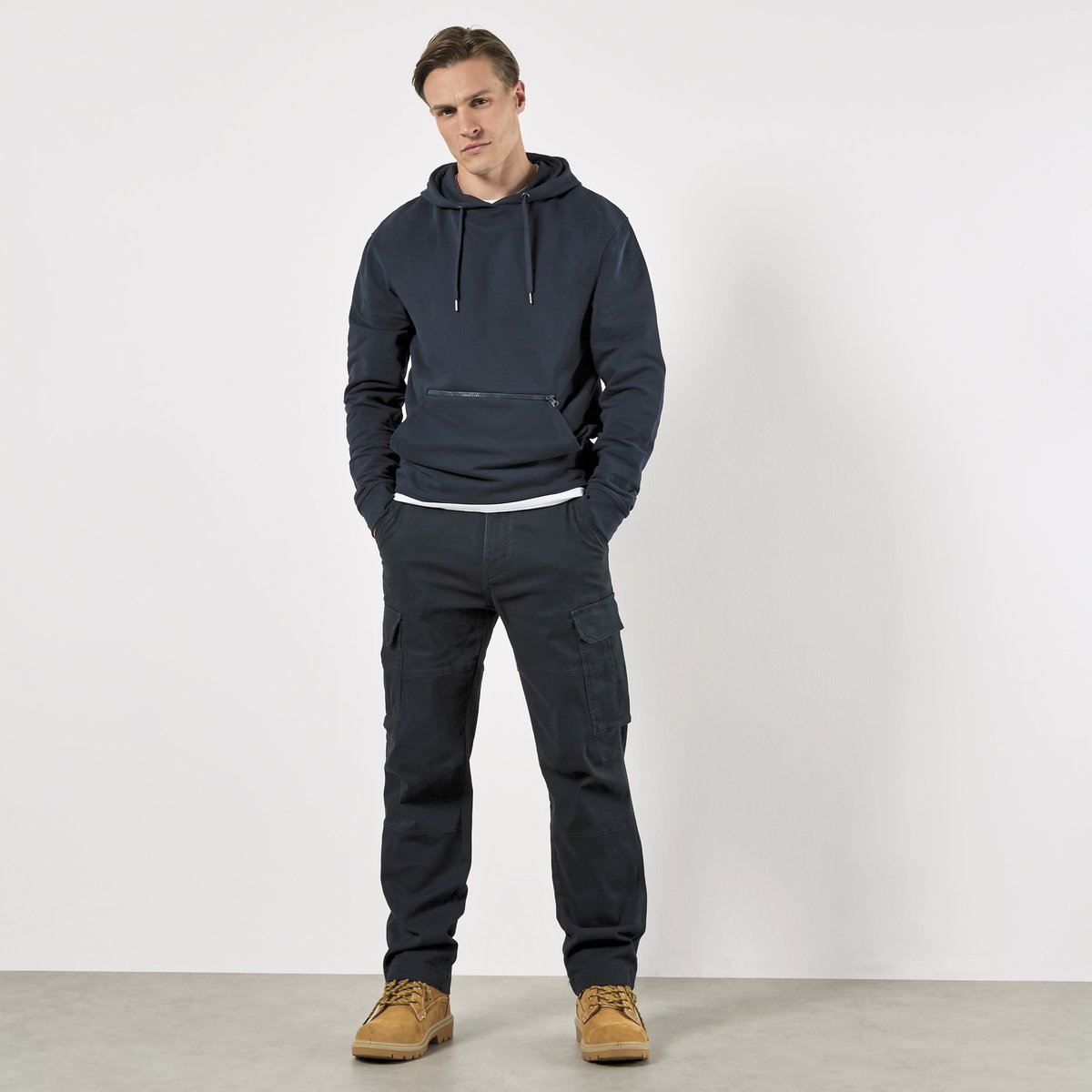 Regular Fit Pique Hoodie with Zipped Pocket