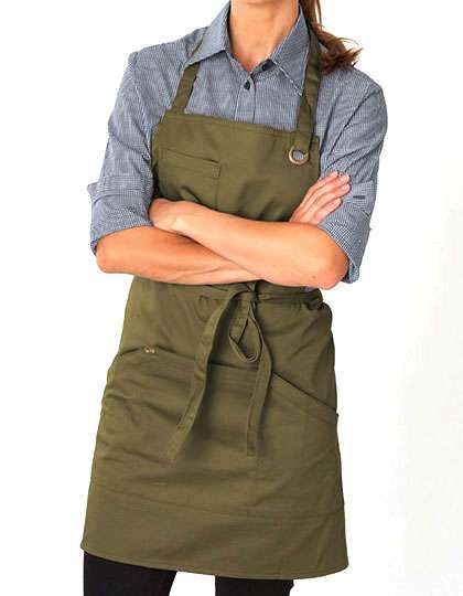 Le Chef Prep Bib Apron with Large Pockets, Denim Look – Olive