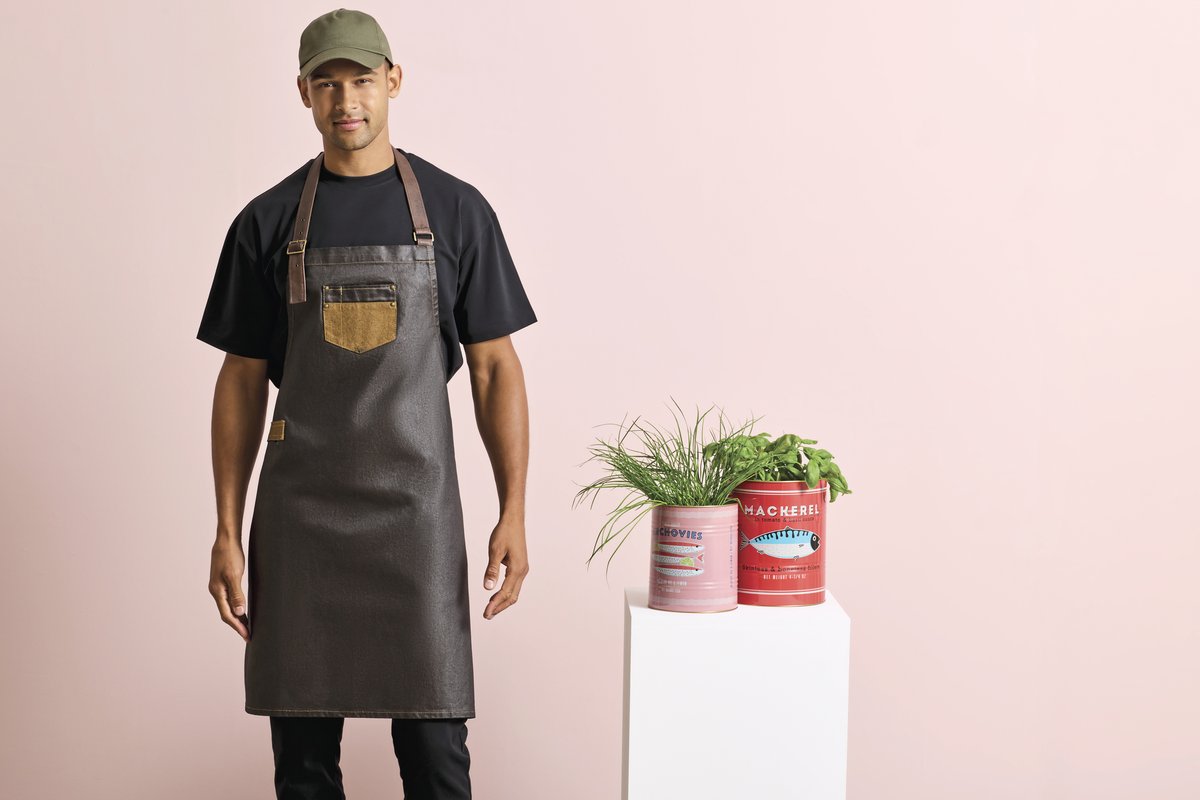 Wachsende Denim-Schürze mit Kunstlederbändern