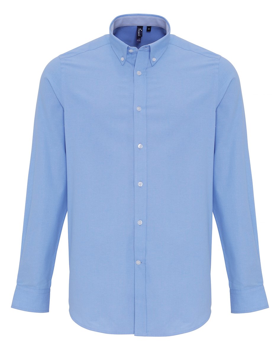 Men's Cotton Rich Oxford Stripes Shirt – White/Navy (ca. Pantone 2380)