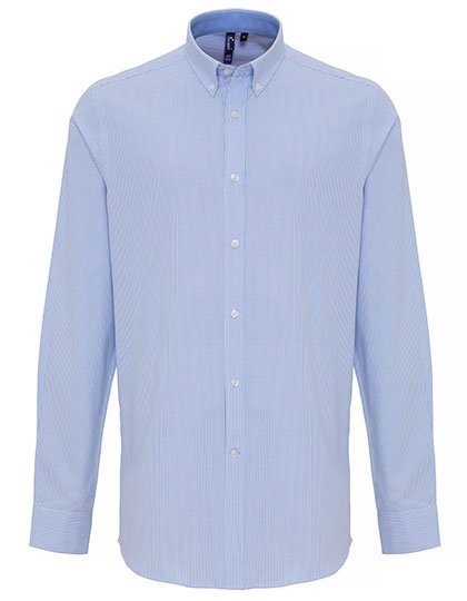 Men's Cotton Rich Oxford Stripes Shirt – White/Oxford Blue (ca. Pantone 7453C)