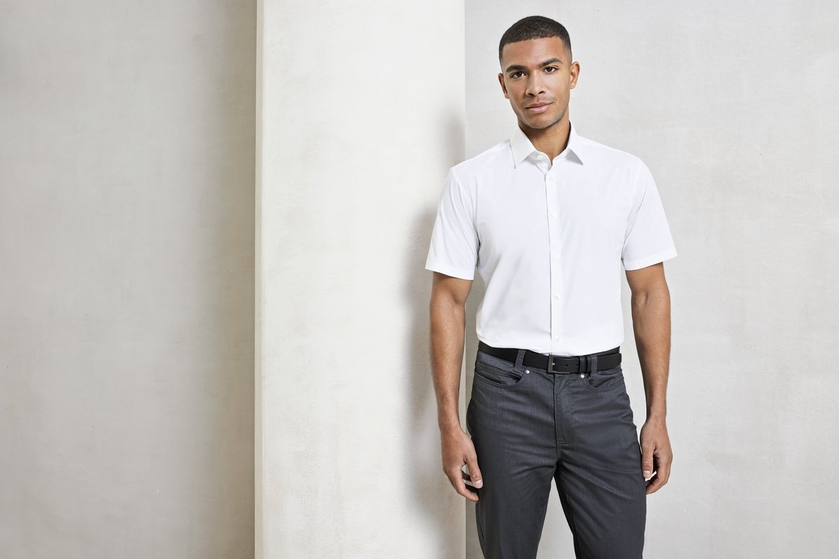 Premier Workwear Kurzarm Popeline Slim Fit Hemd für Herren