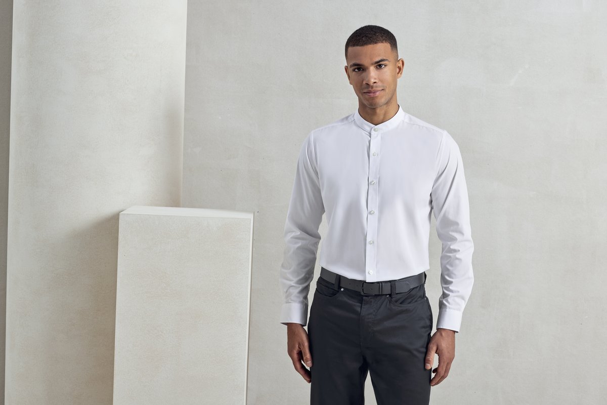 Premier Workwear Chemise à manches longues à col grand-père pour homme