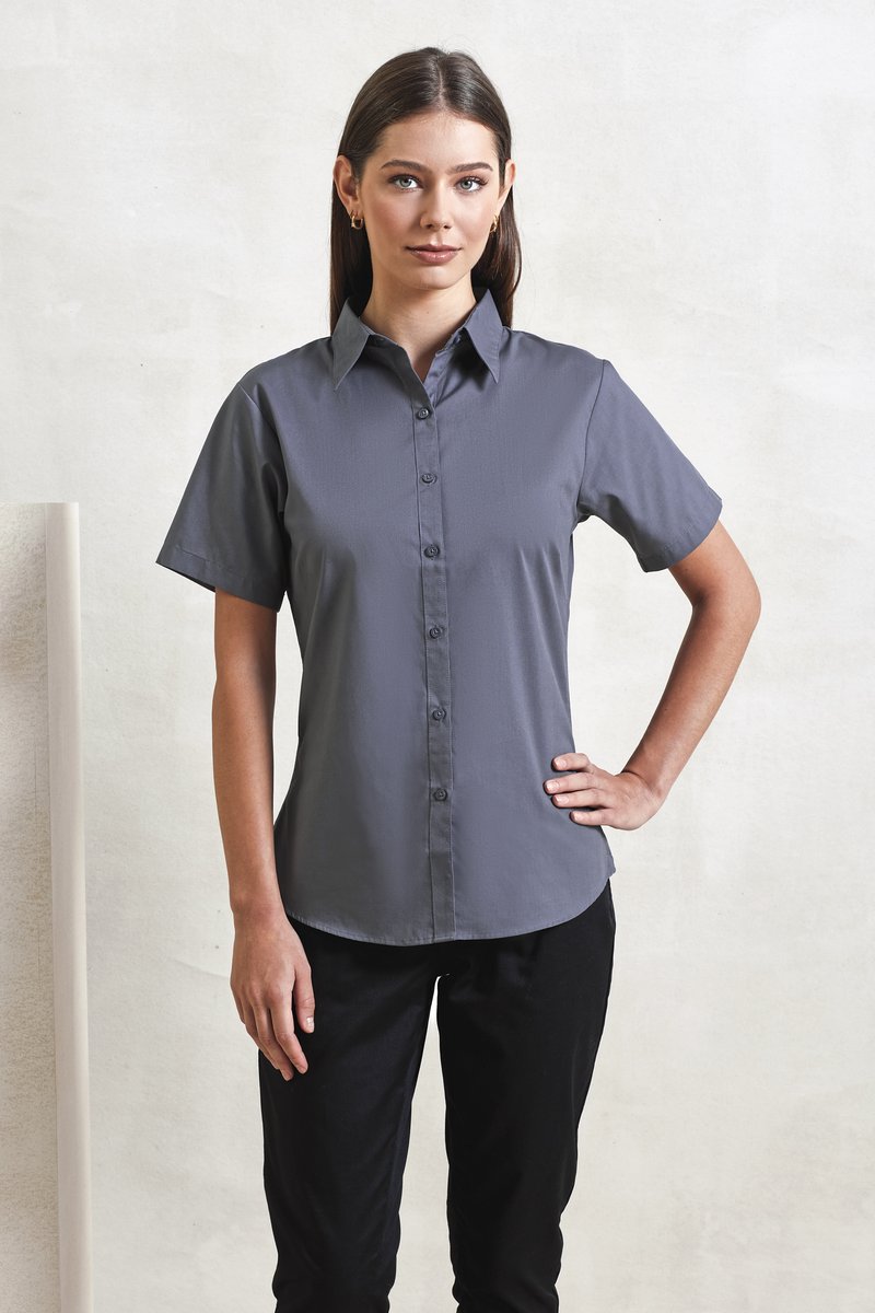 Premier Workwear Popeline Bluse kurzarm tailliert WRAP-zertifiziert