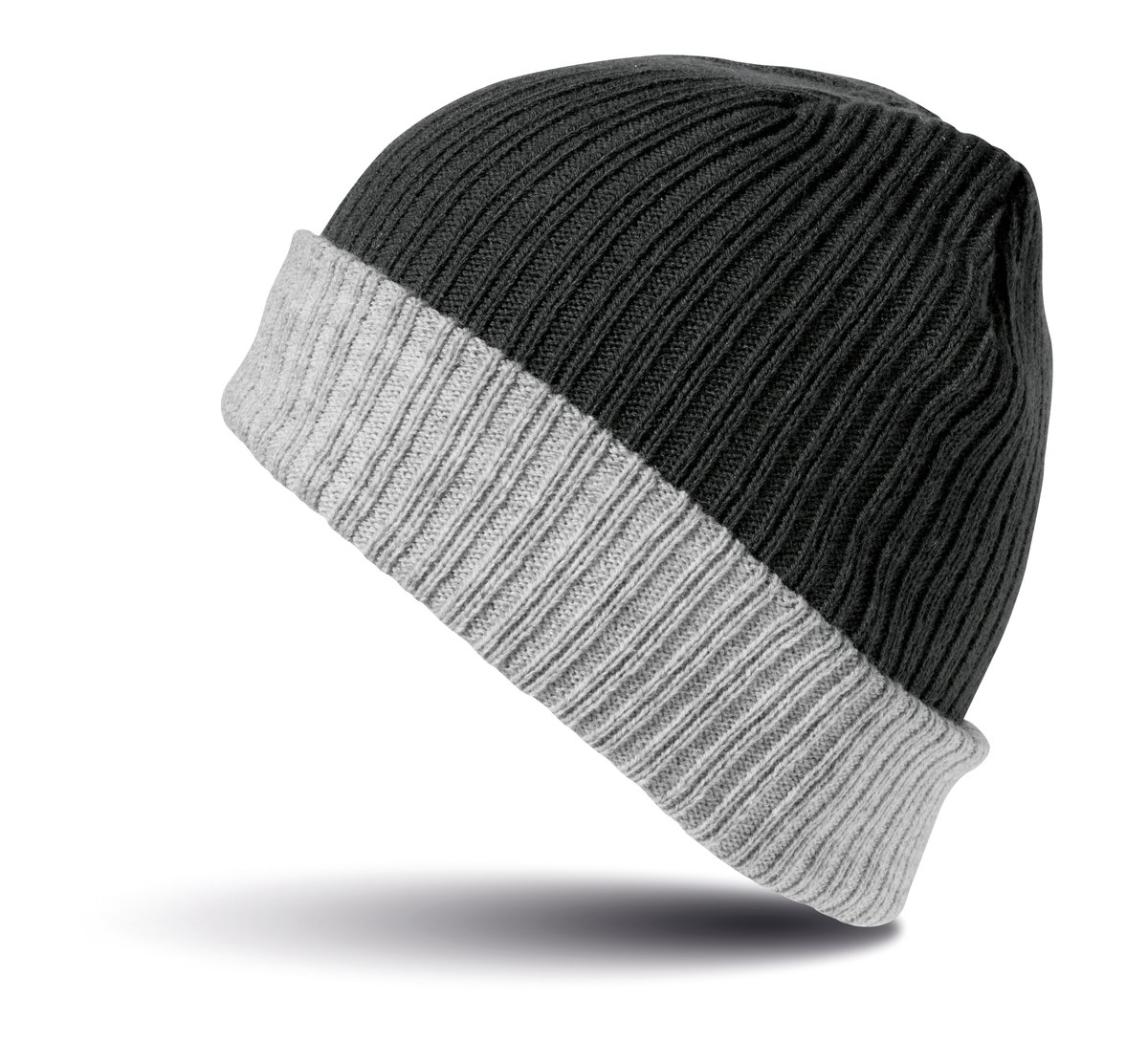 Result Winter Essentials Doppellagige Strickmütze mit Umschlag, Black/Grey One Size, RC378 – Bild 3