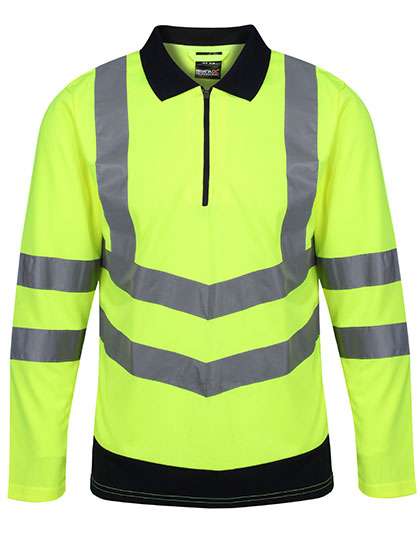 Regatta High Visibility Polo Hi-Vis a maniche lunghe con Zip – Yellow/Navy
