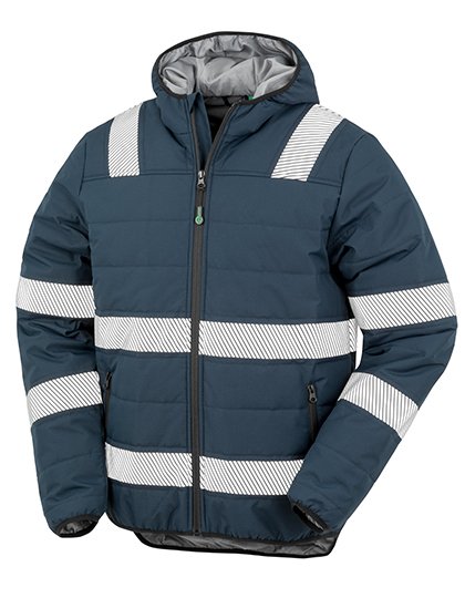 Result Genuine Recycled Recycelte Wattierte Sicherheitsjacke Orange, Fluorescent Yellow M, RT500 – Navy