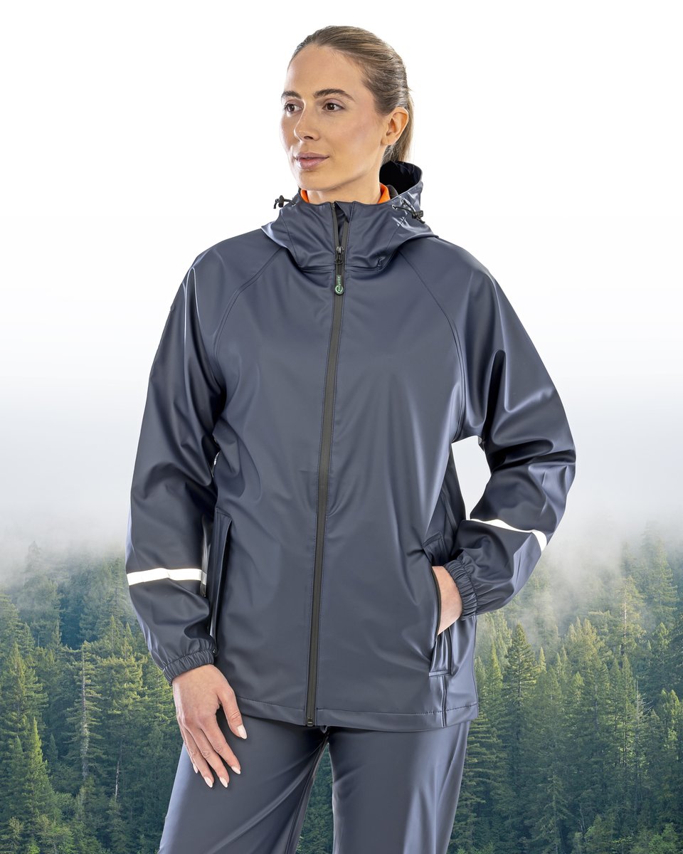 Prism PU Waterproof Jacket with Reflective Bands & Recycled Backing