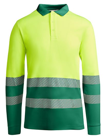 Roly Workwear Long-Sleeve Polo Shirt Atrio with Reflectors – Garden Green 52/Fluor Yellow 221
