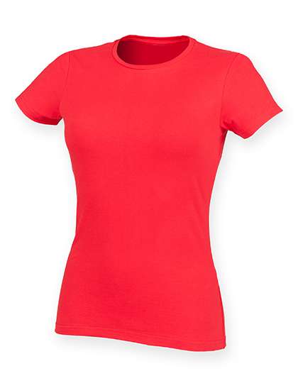 SF Women Fashionable T-Shirt with Long Cut, White XS, SF121 – Bright Red