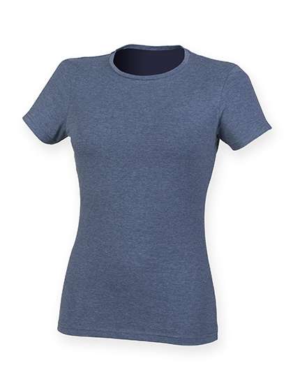 SF Women Fashionable T-Shirt with Long Cut, White XS, SF121 – Heather Navy