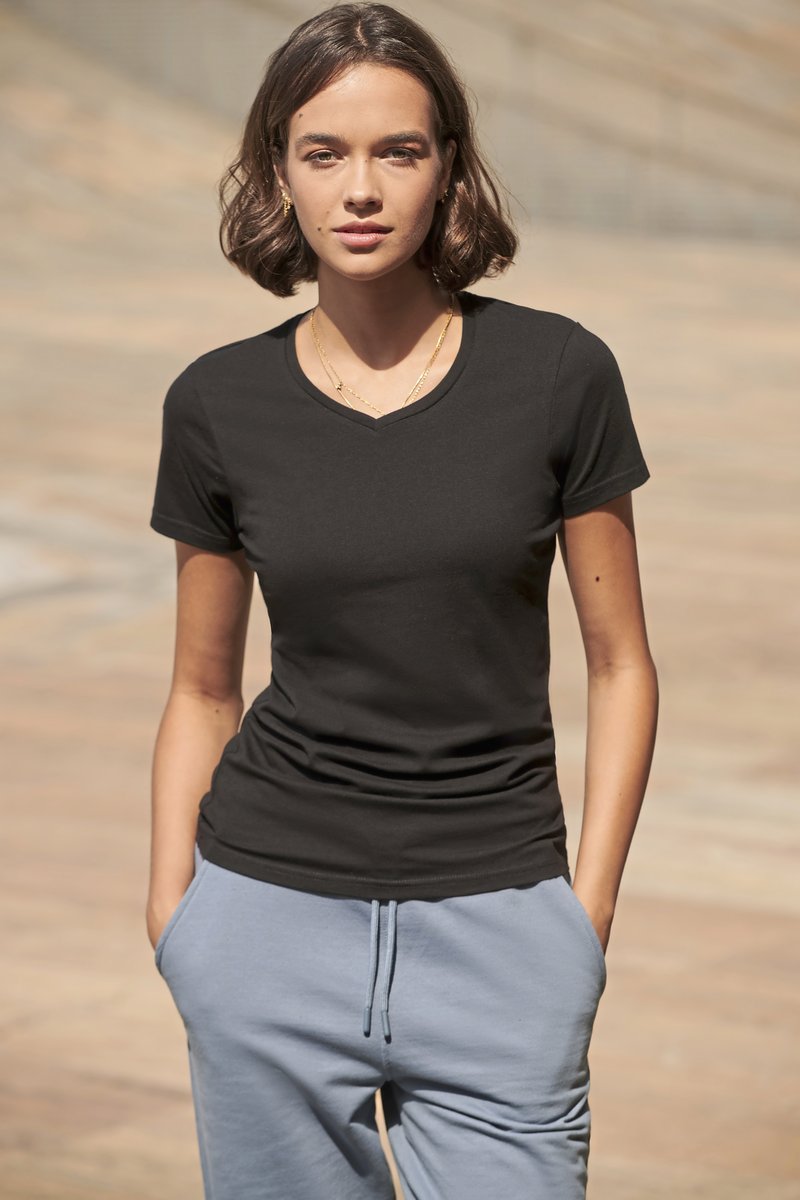 Stretch-T-Shirt V-Ausschnitt Langform für Damen