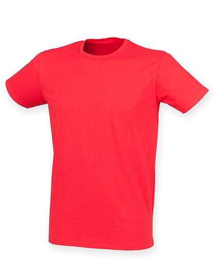 SF Men Fashionable Stretch T-Shirt with Side Seams, White M, SFM121 – Bright Red