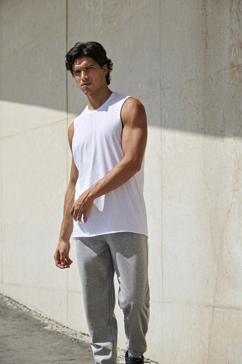 SF Men Sleeveless T-Shirt with Ribbed Neckline, Heather Grey S, SFM232 – image 2